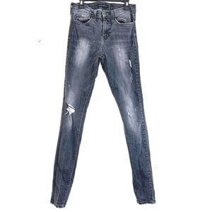 Flying Monkey Men Skinny Jeans Size 26 Wash Black Denim Distressed Stretch Jeans